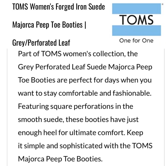 TOMS Majorca Open Toe Gray Perforated Booties Size 7 - Picture 16 of 16